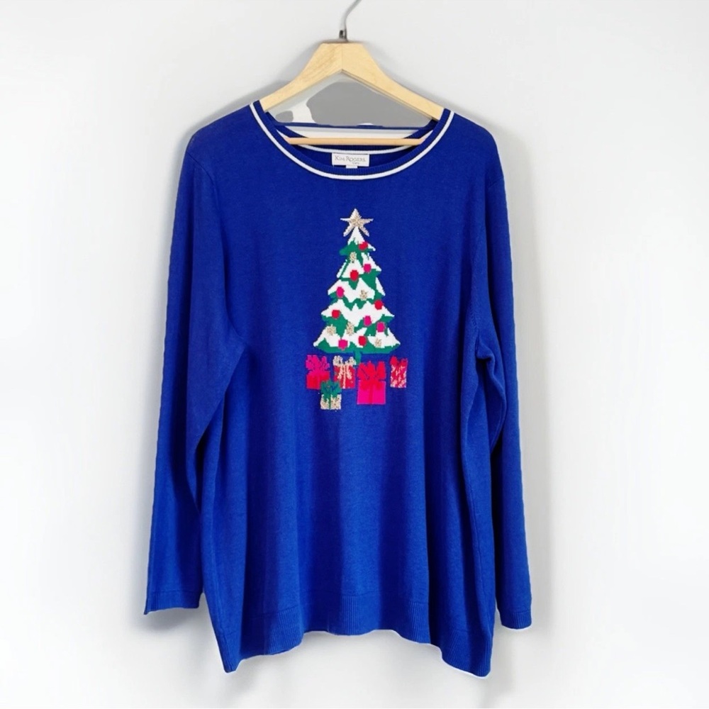 Kim Rogers Women’s Cobalt Blue Sweater 2X Ugly Christmas Holiday Party